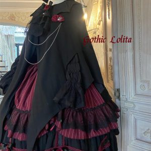 Black Gothic Lolita Party Costume Dress with Cape