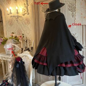 Black Gothic Lolita Party Costume Dress with Cape