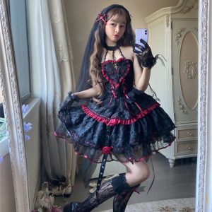 Black Gothic Lolita Party Dress - Y2K Clothing