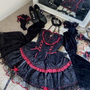 Black Gothic Lolita Party Dress - Y2K Clothing
