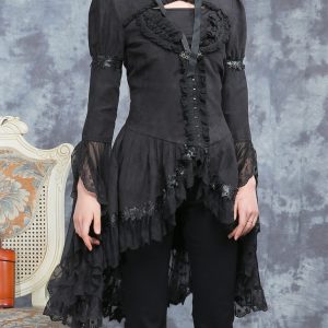 Black Gothic Long Sleeve Lace Women's Shirt