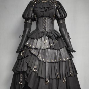 Black Gothic Retro Lolita Dress - Halloween Character Play Costume