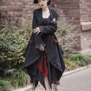 Black Gothic Wool Jacket for Girls