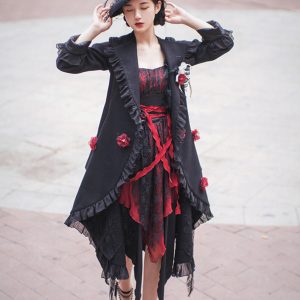 Black Gothic Wool Jacket for Girls