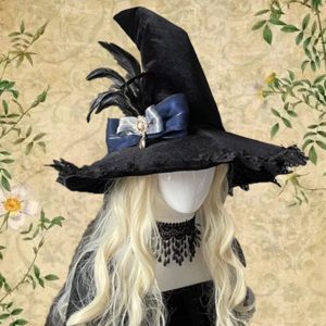 Black Lace Witch Hat with Bow - Y2K Clothing