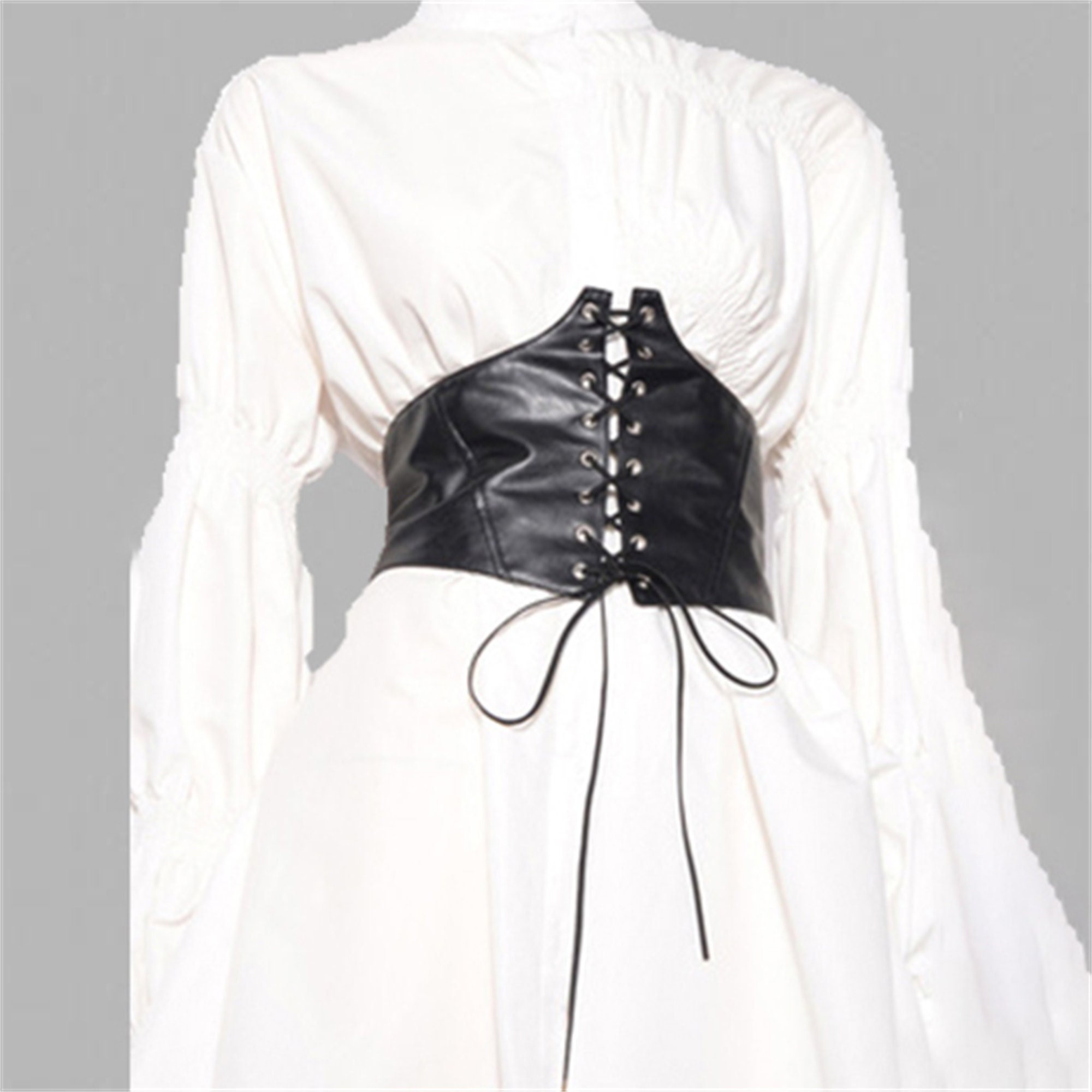 Black Leather Lace-up Corset Belt for Women - Vintage Fashion Girdle Shapewear