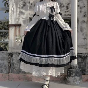 Black Lolita Dress with Ruffle Collar - Y2K Clothing