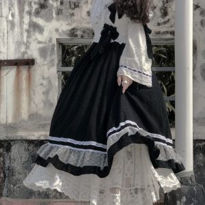 Black Lolita Dress with Ruffle Collar - Y2K Clothing