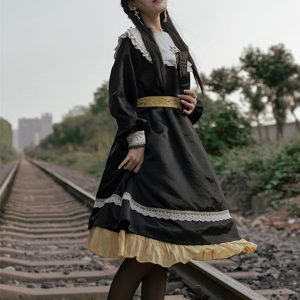 Black Lolita Gothic Belt Prom Costume Dress