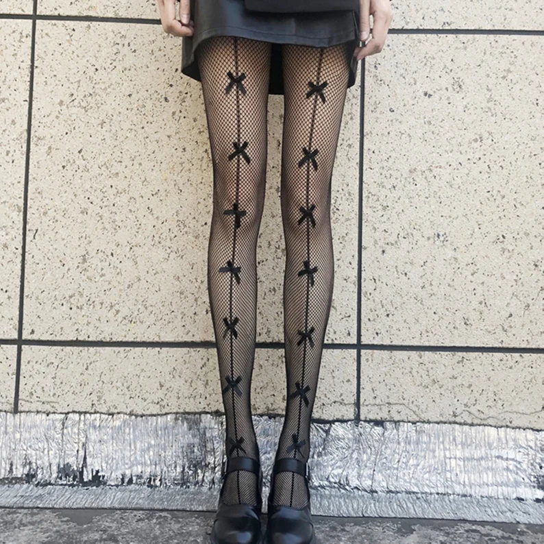 Black Lolita Socks with Big Bowknot - Y2K Clothing