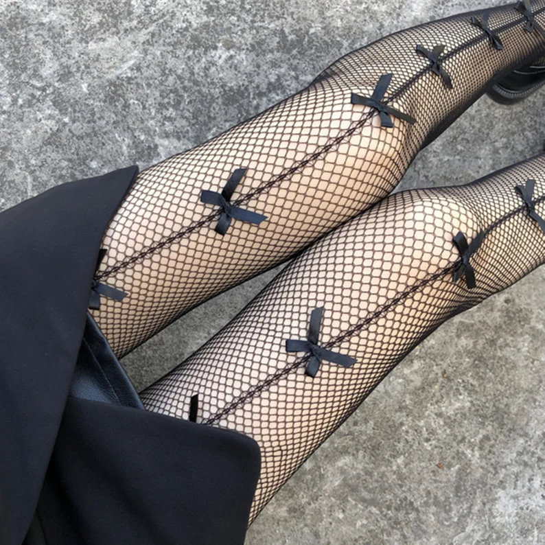 Black Lolita Socks with Big Bowknot - Y2K Clothing