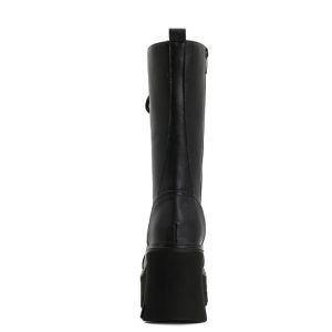 Black Platform Combat Boots with Side Zipper - Y2K Fashion