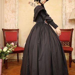 Black Vintage Ruffle Dress for Elegant Victorian Style Wedding
