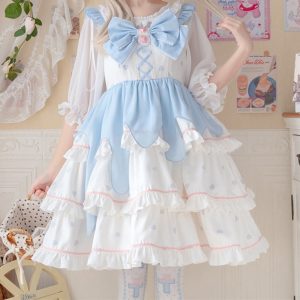 Blue Bow Lolita Dress - Women's Sleeveless Cute Summer Fashion Jsk