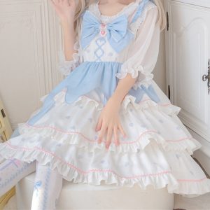 Blue Bow Lolita Dress - Women's Sleeveless Cute Summer Fashion Jsk