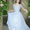 Blue Chiffon Y2K Fairy Puff Sleeve Princess Dress