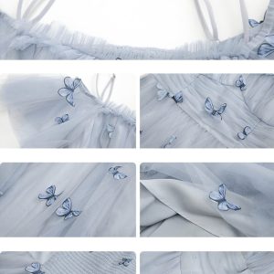Blue Fairy Dress with Butterflies | Romantic Midi Elegant Princess Dress
