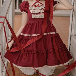 Blue Lolita Dress - Women OP Short Sleeve Fairy Kawaii Princess Fashion Cosplay