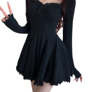 Blue Lolita Mini Knit Dress - Y2K Clothing