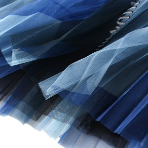 Blue Long Pleated Yarn Mesh Skirt - Y2K Clothing