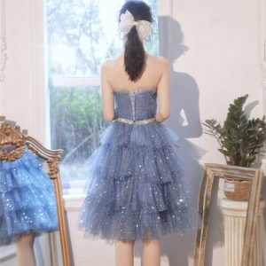 Blue Sparkling Sequin Prom Cocktail Dress