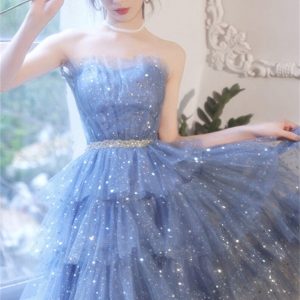 Blue Sparkling Sequin Prom Cocktail Dress