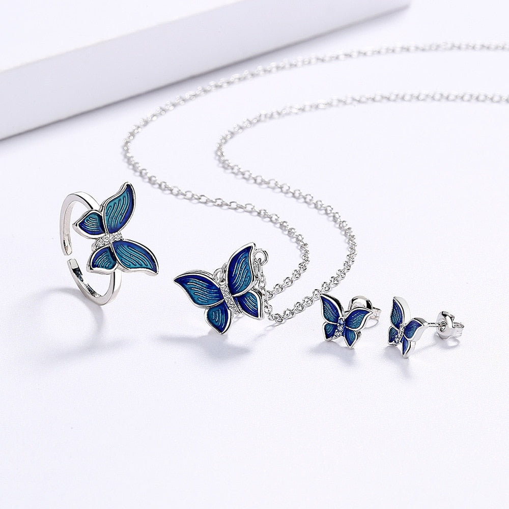 Blue Wings Enamel Butterfly Necklace - Y2K Bohemian Jewelry