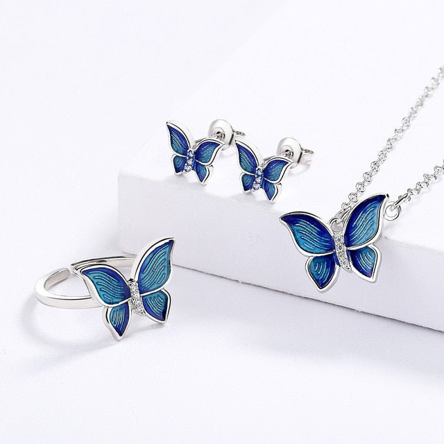 Blue Wings Enamel Butterfly Necklace - Y2K Bohemian Jewelry
