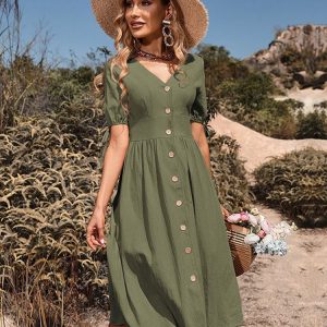 Bohemian Cotton & Linen Midi Dress - Y2K Fashion