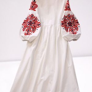 Bohemian Embroidered Flower O Neck Lantern Sleeve Dress