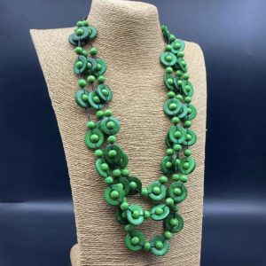 Bohemian Green Wood Necklace - Handcrafted Ethnic Jewelry