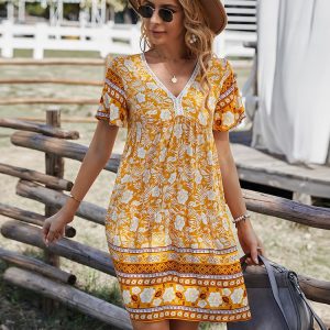 Bohemian Print Gathered Bust Mini Dress