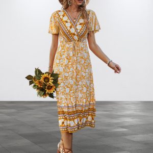 Bohemian Print Midi Dress - Y2K Clothing