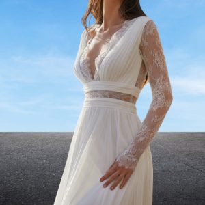 Bohemian Wedding Dress - Long Sleeve V-Neck