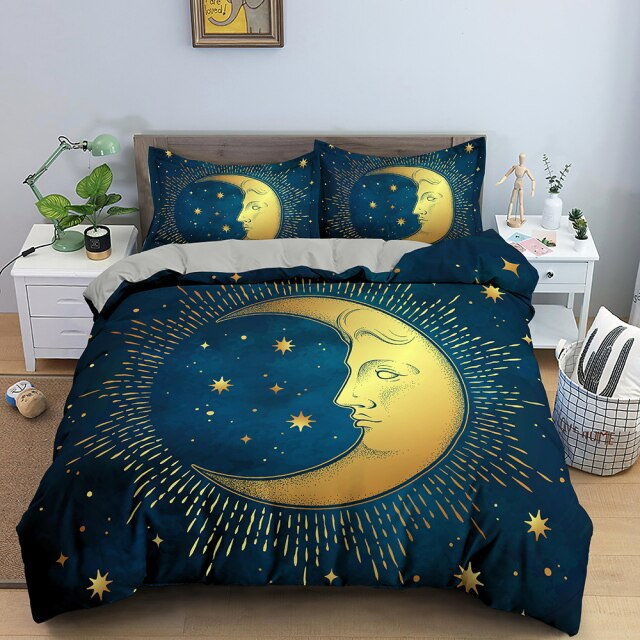 Boho Celestial Bedding Set - Moon, Star, Sun, Tarot, Wicca