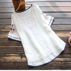 Boho Retro Linen Embroidered Women's Shirt