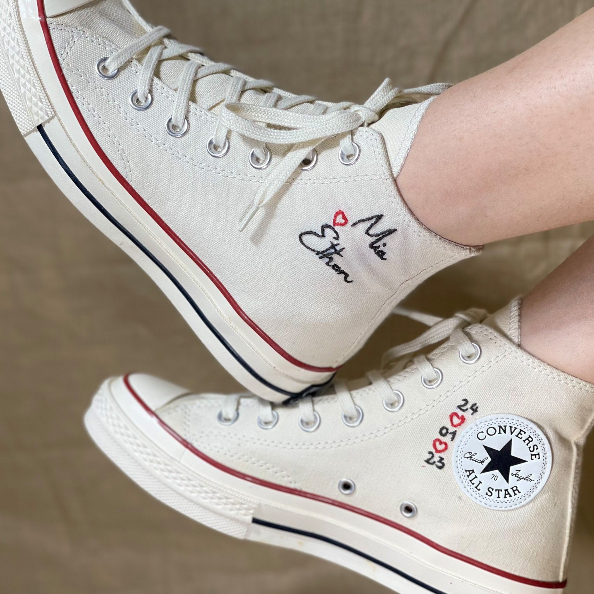 Bride Wedding Converse - Custom Embroidered HiTop Shoes