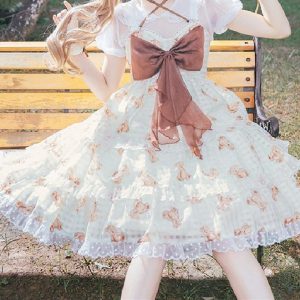 Brown Bow Lolita Dress - Sweet JSK Style - Y2K Clothing
