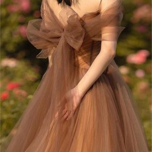 Brown Tulle Prom Dress - Elegant Fairy Gown for Y2K Fashion