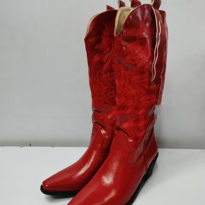 Burgundy/Red Leather Embroidered Cowboy Boots for Women