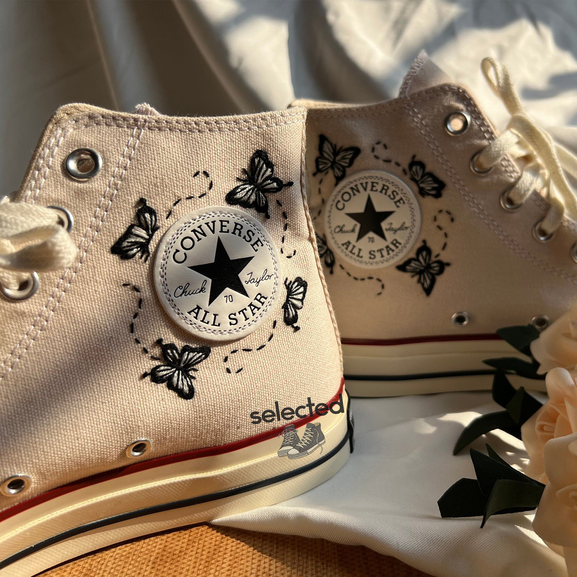 Butterfly and Flower Embroidered Converse Shoes