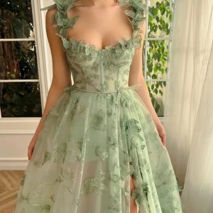 Butterfly Lace Prom Dress - Elegant Sweetheart Floor Length Ball Gown