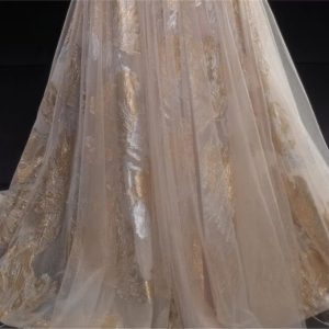 Champagne Gold Flower Pearls Beading Tulle Dress - Y2K Clothing