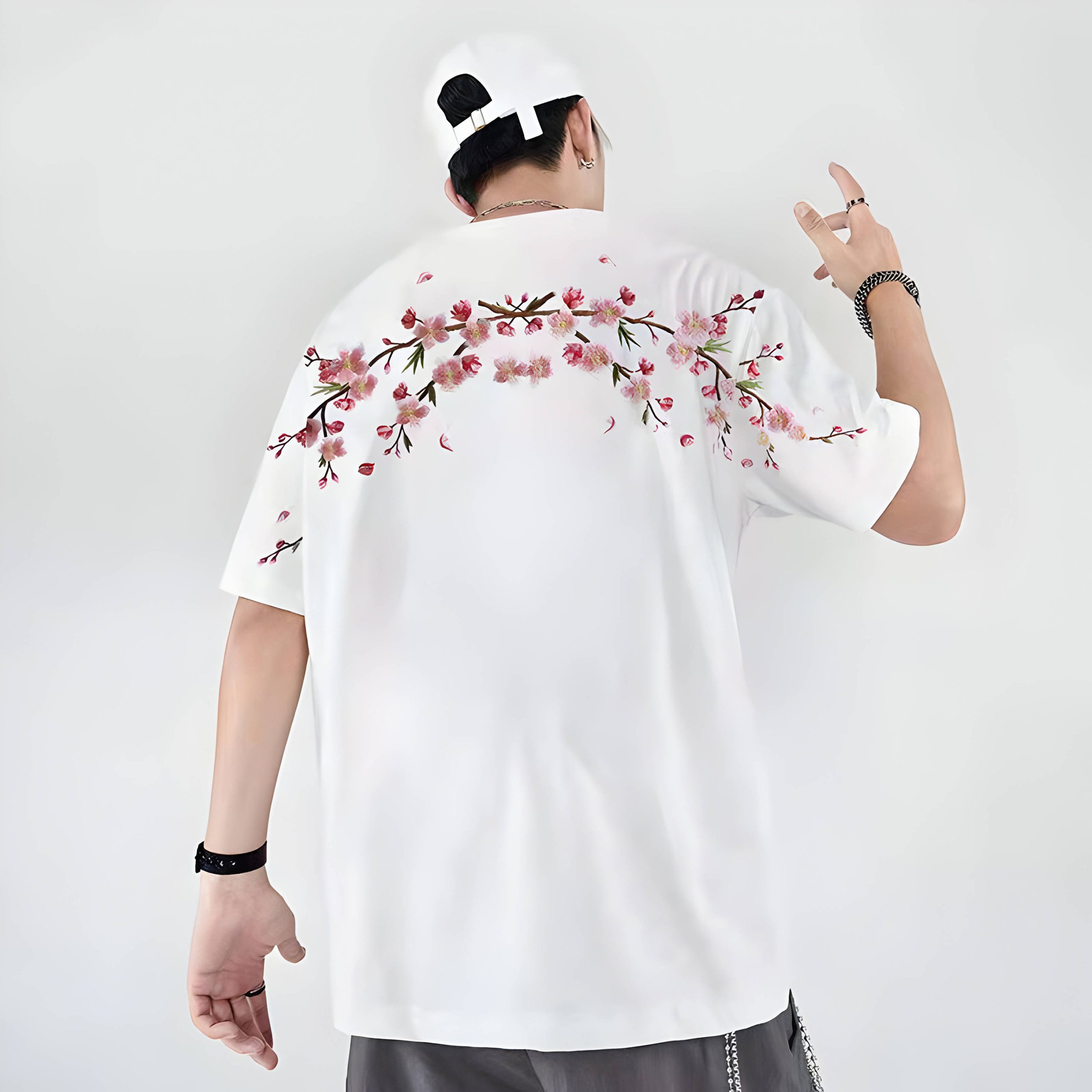 Cherry Blossom Embroidered Tee Shirt - Y2K Aesthetic Streetwear
