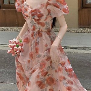 Chiffon Flower Evening Dress for Holiday Beach Bridesmaid