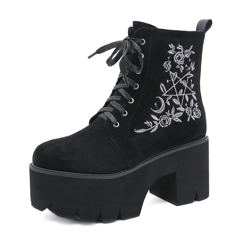 Chunky Punk High Platform Ankle Boots - Gothic Lolita Wicca Witch Wedges