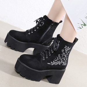 Chunky Punk High Platform Ankle Boots - Gothic Lolita Wicca Witch Wedges