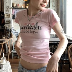 Cotton Short Sleeve Coquette Top - Y2K Clothing