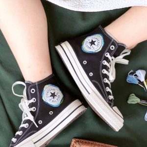 Custom Blue Cat Embroidered Converse High Tops