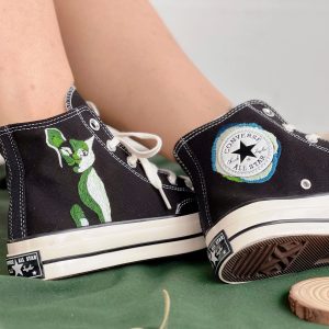 Custom Blue Cat Embroidered Converse High Tops